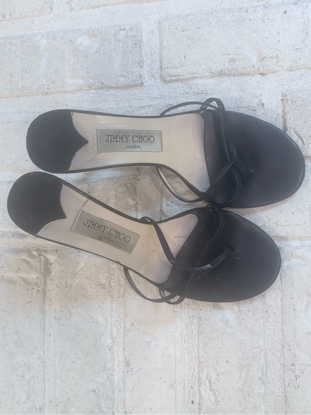 Jimmy Choo Black Kitten Heel Sandals Size 37 Strappy Minimal Chic